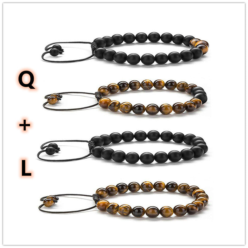 Tiger Eye Couples Bracelets Matte Black Agate Beads Bracelet - Hobbies and Topics