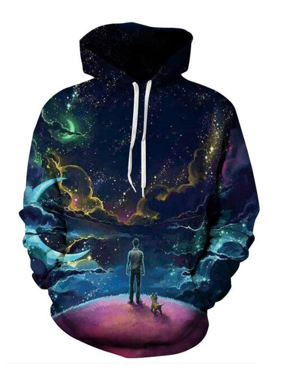Guy Looking At Space Hoodie - Hobbies and Topics