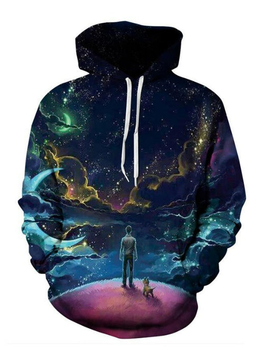 Guy Looking At Space Hoodie - Hobbies and Topics
